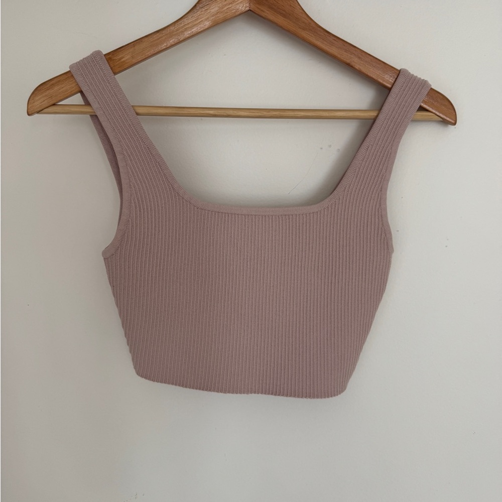 Aritzia Babaton Sculpt Knit Squareneck Cropped Tank Mauve Pink Dusty Rose